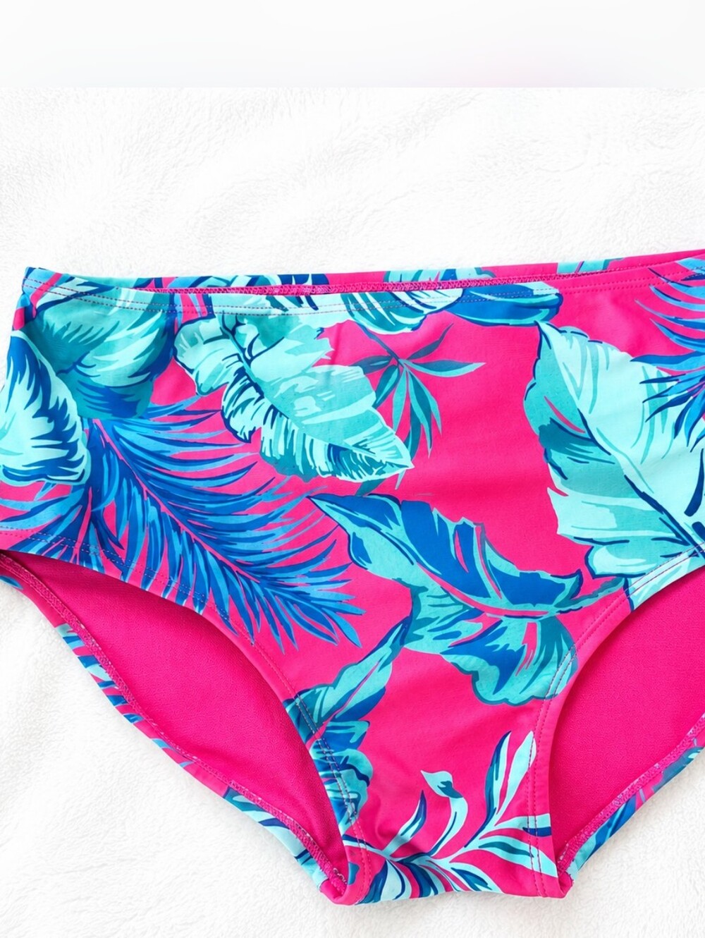Girls Outdoor Oasis Tropical Pink & Teal High-Waist Bikini Bottoms - XL - NWT
